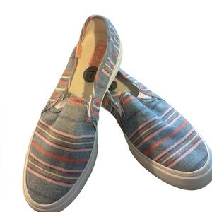 KEDS women’s 7 slip-on multicolor stripes blue canvas EUC never worn